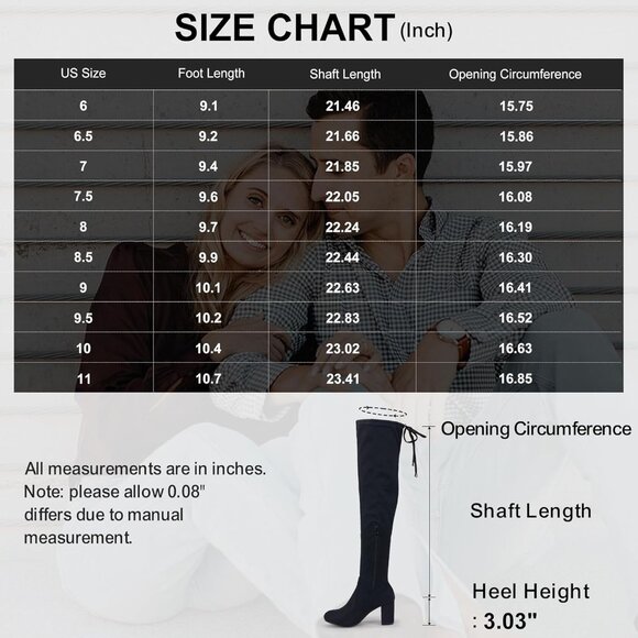 Women's Black Suede Chunky Heels Zipper Over The Knee High Adjustable Boots - Picture 7 of 9